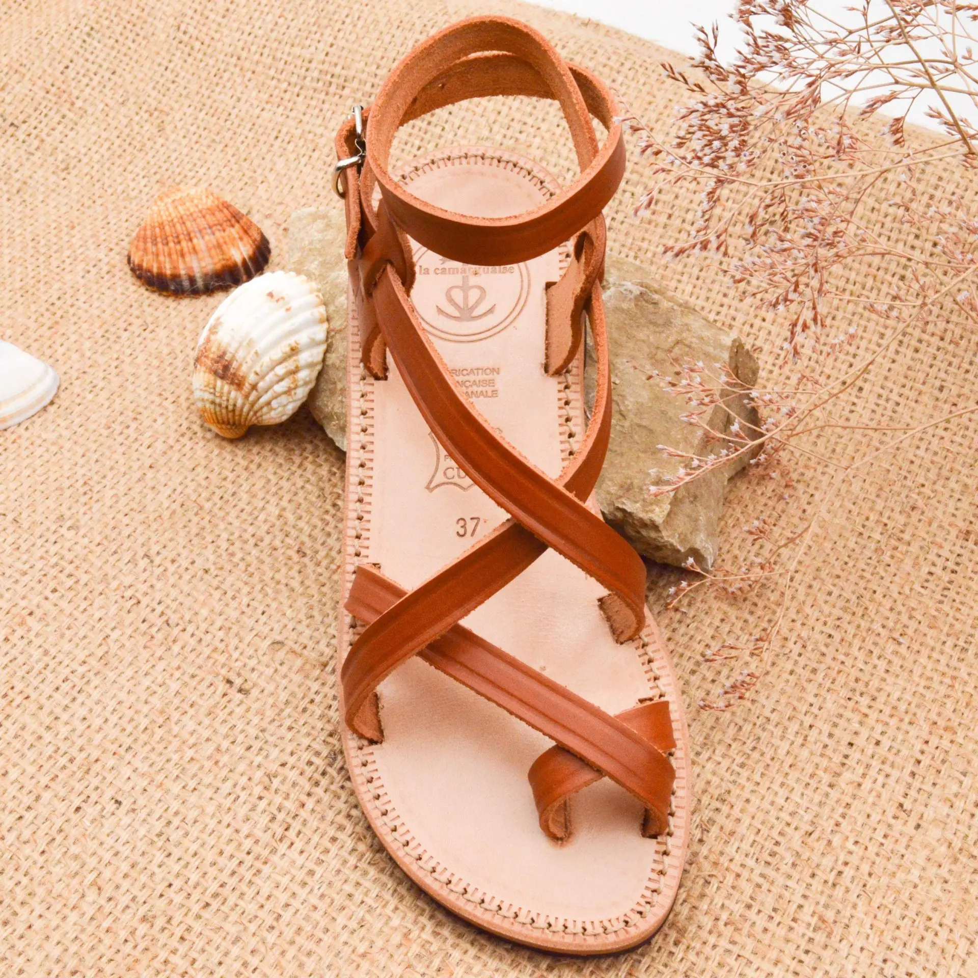 Leather sandal MARJORIE cognac - Image 4