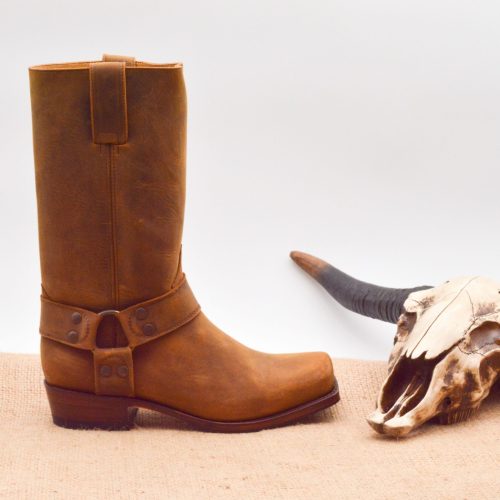 Cuir Bottes Sudiste Santiag Bout Carré En Cuir Brun Artisanal La - Main Image