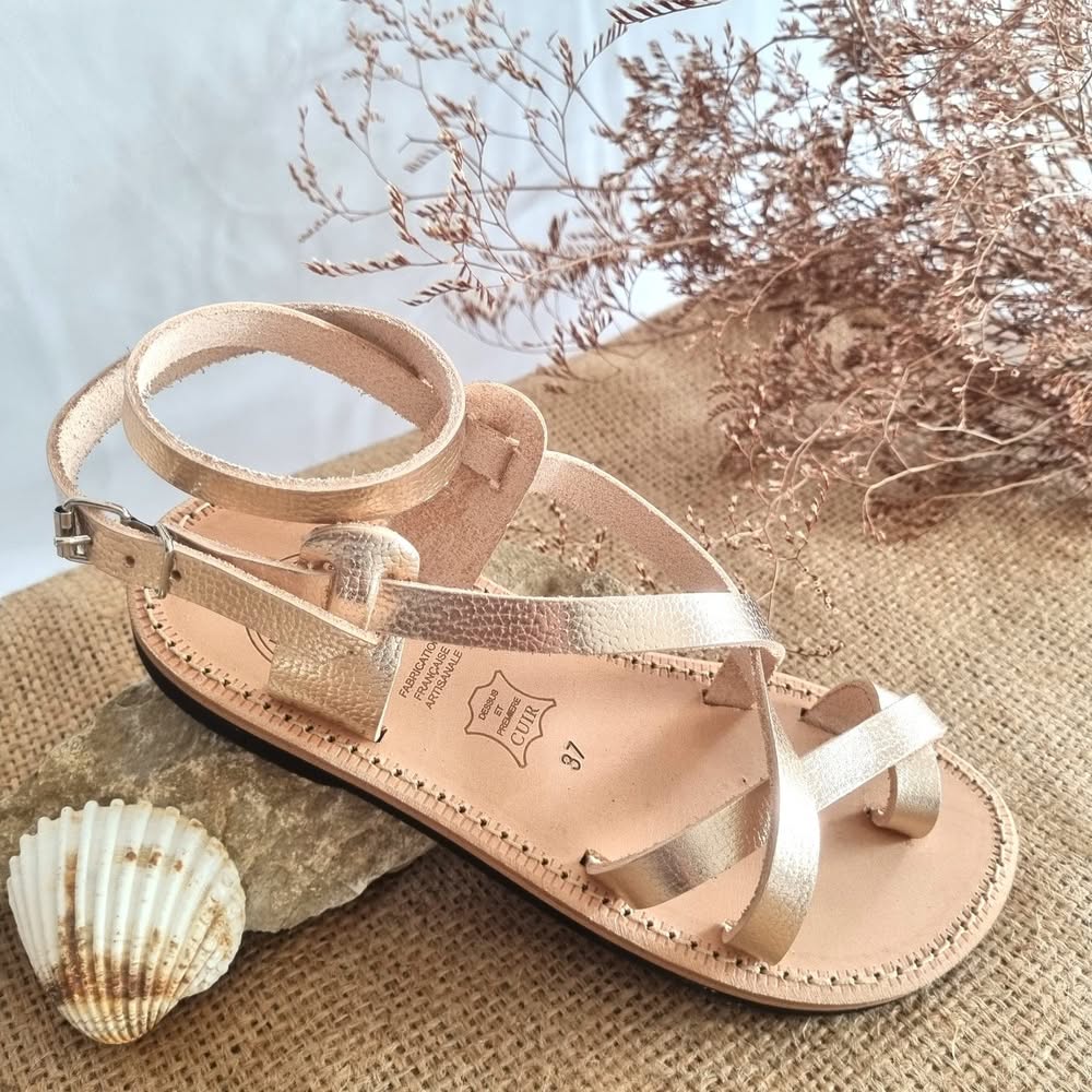 Sandale Cuir Marron MARJORIE Artisanal La Camarguaise