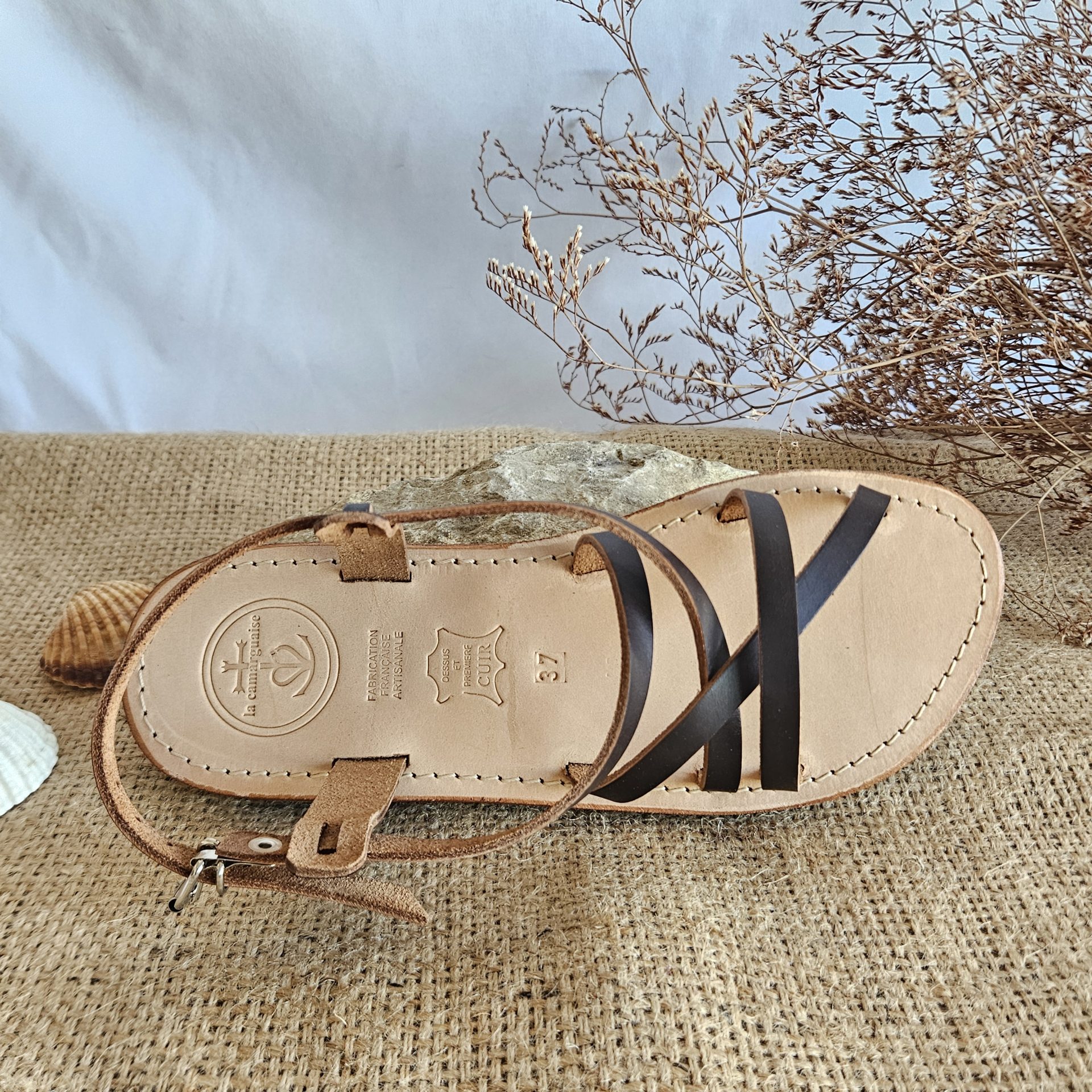 sandale la camarguaise Élie brun