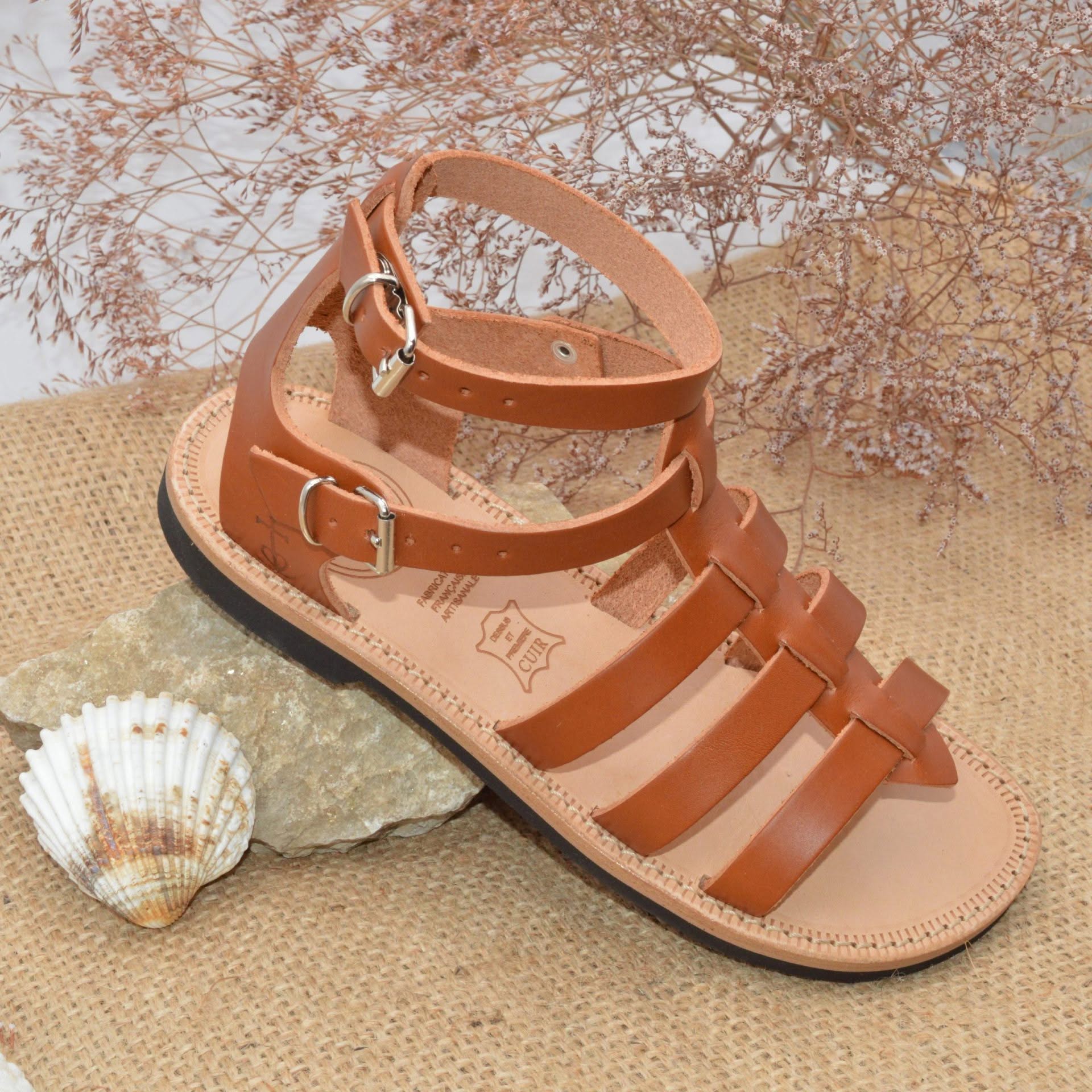 Sandale Cuir Marron ATHENA Artisanal La Camarguaise
