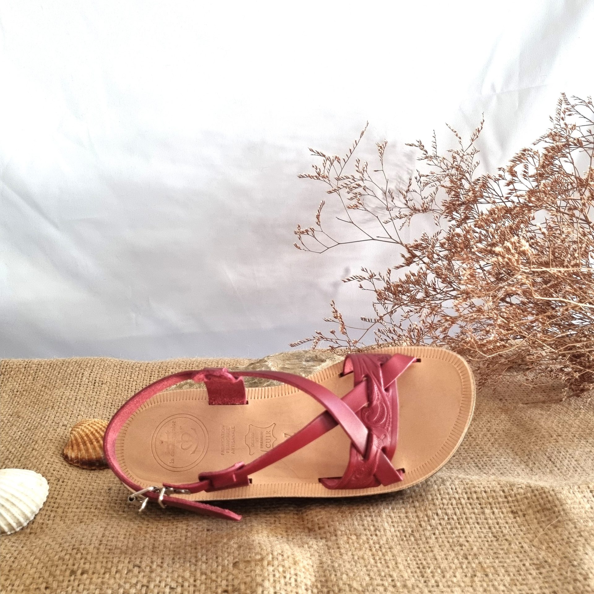 sandale camarguaise laurine lie de vin